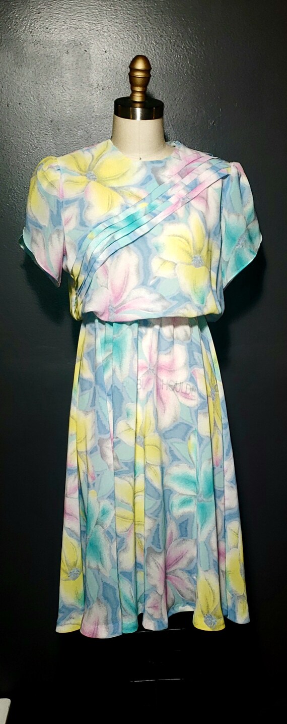 Vintage Pastel Dress ~ 1970s/80s Semi-Sheer with m