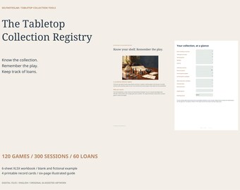 Board Game Collection Tracker: 120 Games, 300 Play Sessions, Loan Register and Game Selector XLSX, Printable Cards