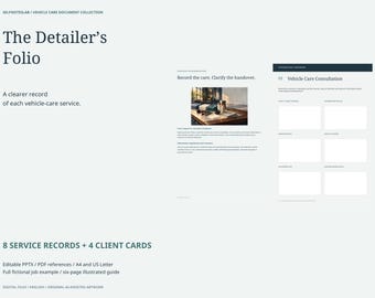 Auto Detailing Forms: 8 Editable Service Records, Vehicle Condition and Handover Templates, 4 Client Cards, PPTX PDF