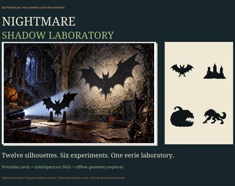 Halloween Shadow Puppets Printable, 12 Scary Silhouettes, Light and Shadow Experiment Kit, PDF SVG Offline Explorer