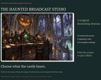 Halloween Branching Horror Stories, 3 Radio Drama Scripts, 24 Endings, Printable Role Cards and Offline Story Game