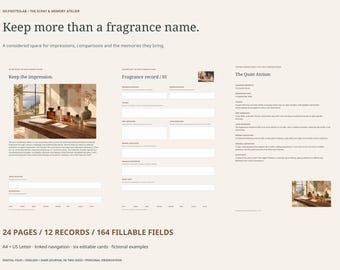 Perfume Journal Printable, Fillable Fragrance Tracker, Scent Memory Workbook, A4 US Letter PDF, Editable PPTX Cards