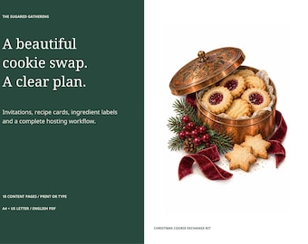 Kerstkoekjesruilpakket | Printbare gastheer/gastvrouwplanner, uitnodigingen, ruiloverzicht, recept- en ingrediëntenkaarten