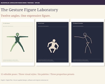 Laboratorium voor gebaren en figuren | Offline 2D-pose-ontwerper, bewerkbare SVG-silhouetten en printbare tekenworkshop