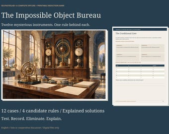 Logic Deduction Puzzle Game, 12 Signal Mystery Cases, Offline HTML Laboratory and Printable Investigation Kit