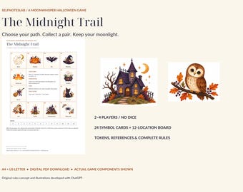 The Midnight Trail: Halloween strategiespel (2-4 spelers, geen dobbelstenen) (PDF-download)