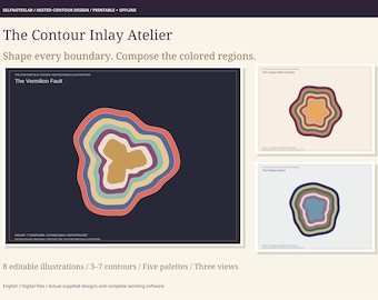 Taller de incrustaciones de contorno / Diseñador de siluetas anidadas sin conexión, ilustraciones SVG editables y taller creativo imprimible