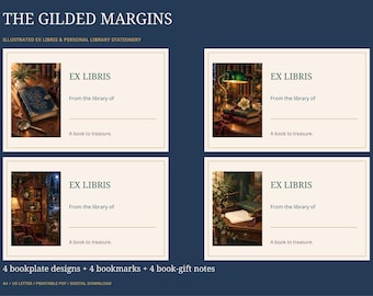 Ex Libris-boekplaten en briefpapier voor je persoonlijke bibliotheek | Geïllustreerde bladwijzers, uitleenlogboek en cadeaubriefjes voor boeken (PDF)