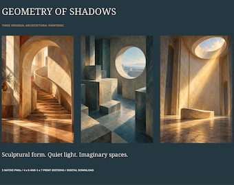Architectural Art Print Trio: Geometry of Shadows, 3 Original PNGs with 4x6 and 5x7 PDF Prints, A4 Letter Sheets
