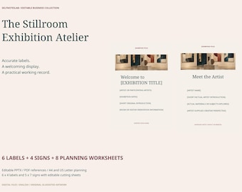 Art Exhibition Labels and Gallery Signs: 10 Editable PPTX Layouts, 8 Planning Worksheets, A4 Letter PDF Artist Kit