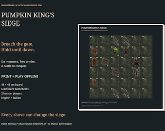Pumpkin King's Siege – Brettspiel, druckbare und Offline-Version, Halloween-Strategieduell, 6 Szenarien, Englisch/Italienisch