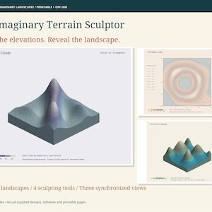 Imaginärer Geländegestalter | Offline-Landschaftshöhenfelddesigner, Konturkartenersteller & druckbare Kreativwerkstatt