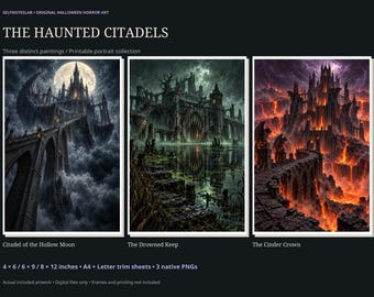Haunted Castle Wall Art Set of 3 | Gothic Halloween Horror Prints | Dark Fantasy Digital Download