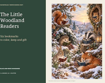 Set van 6 kleurplaten met winterdieren als thema voor leesboeken.