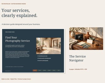 Custom Service Selection Guide, Business Decision Flowchart and Comparison, Editable PPTX Linked PDF