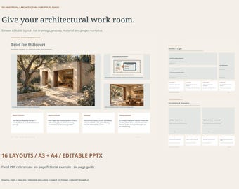 Architecture Portfolio Template | Editable A3 A4 PowerPoint | 16 Drawing-Led Architectural Layouts