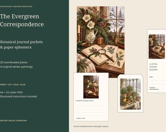 Kerstthema voor je journal | 20 botanische printbare elementen | Winterse journal-inzetstukken A4 US Letter