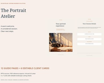 Photography Client Welcome Guide: 12 Editable Prep Pages and 6 Session Cards, A4 Letter PPTX PDF Portrait Studio Kit