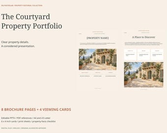 Property Brochure Template: 8 Editable A4 Letter Pages, 4 Viewing Cards, Real Estate PPTX PDF Marketing Kit