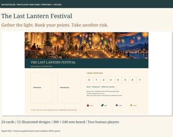 Juego de cartas imprimible y juego para dos jugadores sin conexión del Último Festival de las Linternas, 24 cartas ilustradas y tablero grande, tamaño carta A4.