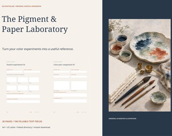 Watercolor Swatch Journal: 26 Page Fillable PDF for Pigment, Paper and Color Mixing Notes, A4 US Letter