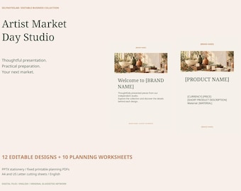 Craft Fair Display Kit: 12 Editable Price Cards, Signs and Product Inserts, 10 Market Planner Worksheets, PPTX PDF