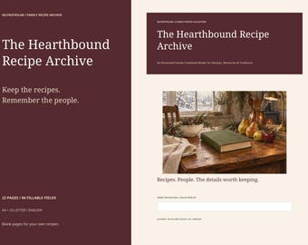Printbaar receptenboek voor het hele gezin | Invulbare pagina's voor traditionele recepten en herinneringen | A4 US Letter PDF
