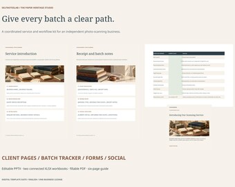 Photo Scanning Business Templates, Client Intake Forms, Batch Tracking Spreadsheet, Editable PPTX Service Kit
