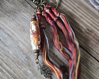 Rustic Tzitzit Prayer Tassel with Beautiful Agate Stone, Bag and Purse Tassel: Hebrew Keychain, Rear View Mirror Decor