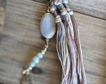 Rustic Stone Bag and Purse Tassel: Keychain, Rear View Mirror Decor