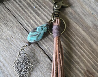 Rustic Mushroom Jasper Bag and Purse Tassel: Keychain, Rear View Mirror Decor