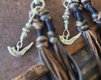 Tzitzit with Shofars, Decorative Hebrew Tassel, Bag & Purse Accessory, Keychain, Bookmark, Rear View Mirror Decor