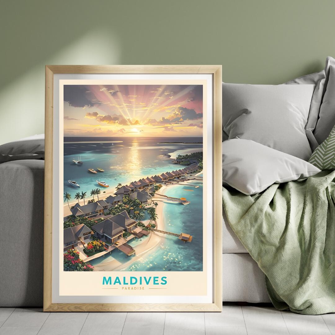 Maldives Wall Art Printable – Tropical Beach Sunset Travel Poster ...