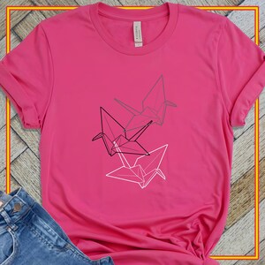 Origami crane shirt minimalist paper bird t-shirt with black white gray cranes zen Japanese style tee gift for men women unisex aesthetic