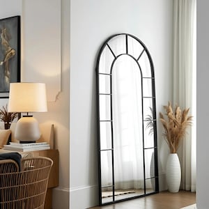 Arched Window Big Wall Mirror - Full Length Arch Window Pane Asymmetrical Mirror - Bedroom Window Wall Mirror - Irregular Window Pane Mirror