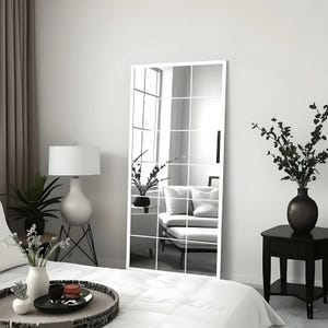 Farmhouse Full Length Hanging Mirror for Living Room Decor - Large Black Framed Wall Mirror -  Modern Industrial Window Mirror
