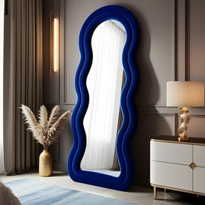 Teddy Frame Full Length Mirror - Wavy Irregular Floor Velvet Mirror - Fluffy Squiggle Wall Mirror - Soft Body Curvy Mirror for Bedroom