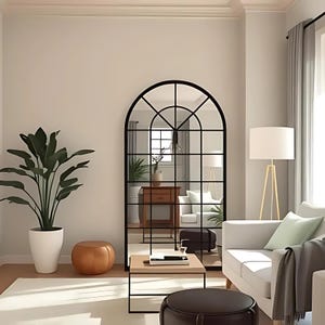 Arched Window Big Wall Mirror - Full Length Arch Window Pane Asymmetrical Mirror - Bedroom Window Wall Mirror - Irregular Window Pane Mirror