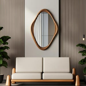 Wavy Wooden Wall Mirror - Handmade Organic Design - Minimalist Boho Decor for Entryway, Living Room, or Bedroom Wall-Irregular Wooden Mirror