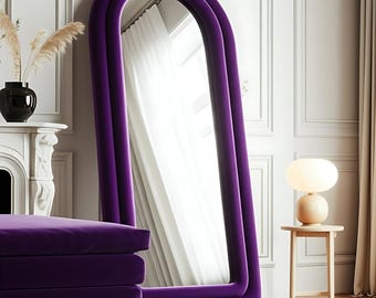 Asymmetrical Velvet Tall Mirror for Living Room - Full Length Fabric Floor Mirror - Irregular Full Body Fabric Frame Long Mirror for Bedroom