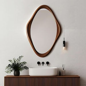 Wavy Wooden Wall Mirror - Handmade Organic Design - Minimalist Boho Decor for Entryway, Living Room, or Bedroom Wall-Irregular Wooden Mirror