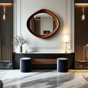 Asymmetrical Walnut Mirror - Irregular Real Wood Wall Mirror - Handcrafted Curved Frame - Mid Century Organic Modern Decor - Wooden Mirror