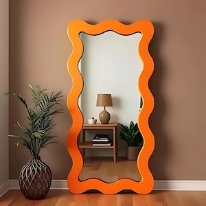 Full Length Wavy Mirror - Curvy Irregular Full Body Mirror - Funky Squiggle Floor Mirror for Bedroom, Living Room or Entryway Home  Decor