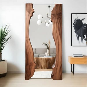 Wooden Live Edge Full Body Mirror – Wall Mirror with Natural Frame, Modern Rustic Mid Century Style for Bedroom, Entryway or Living Room