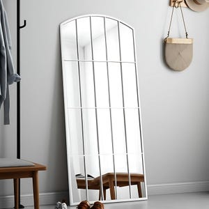 Large White Framed Window Wall Mirror - Modern Industrial Window Mirror - Farmhouse Full Length Hanging Mirror for Living Room Decor