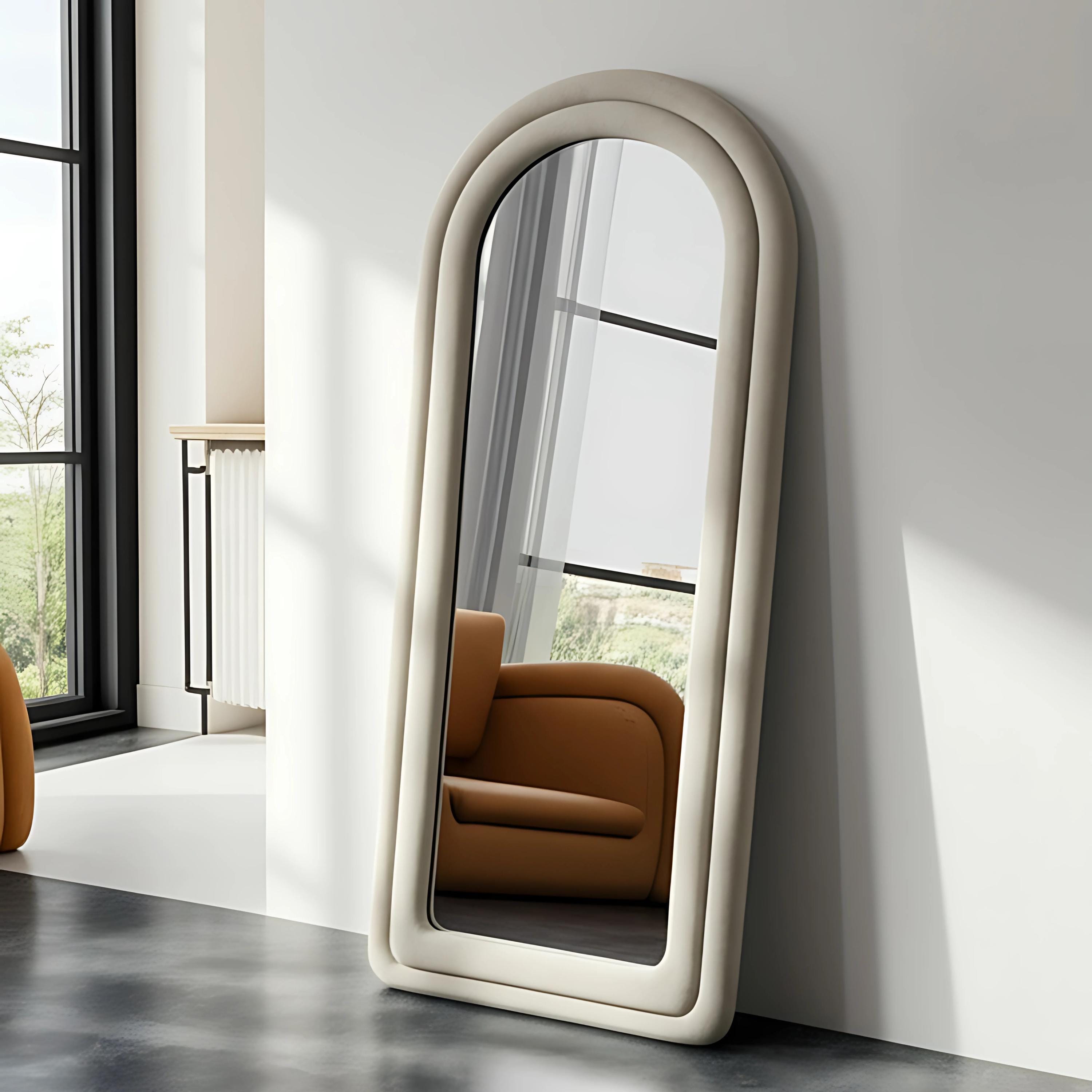 Asymmetrical Velvet Tall Mirror for Living Room - Full Length Fabric Floor Mirror - Irregular Full Body Fabric Frame Long Mirror for Bedroom