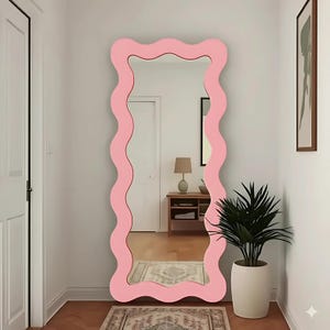 Full Length Wavy Mirror - Tall Curvy Mirror Home Decor - Squiggle Mirror Bedroom - Full Body Mirror - Irregular Floor Decorative Mirror