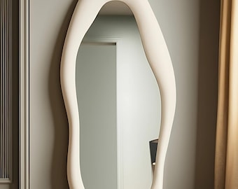 Asymmetrical Velvet Tall Mirror for Living Room - Full Length Fabric Floor Mirror - Irregular Full Body Fabric Frame Long Mirror for Bedroom