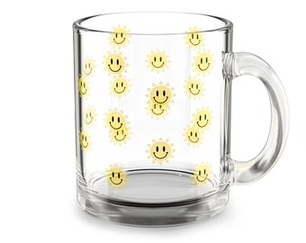 Vrolijke mok met zonnetje - 295 ml glazen beker, fleurt je ochtend op, perfect cadeau voor vrienden, zonliefhebbers, koffiemok, theekopje