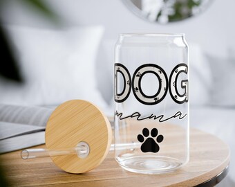Dog Mama Sipper Glass, 16oz - Cute Pet Lover Tumbler for Dog Moms, Gift for Dog Owners, Personalized Drinkware, Eco-Friendly Cup, Paw-Print